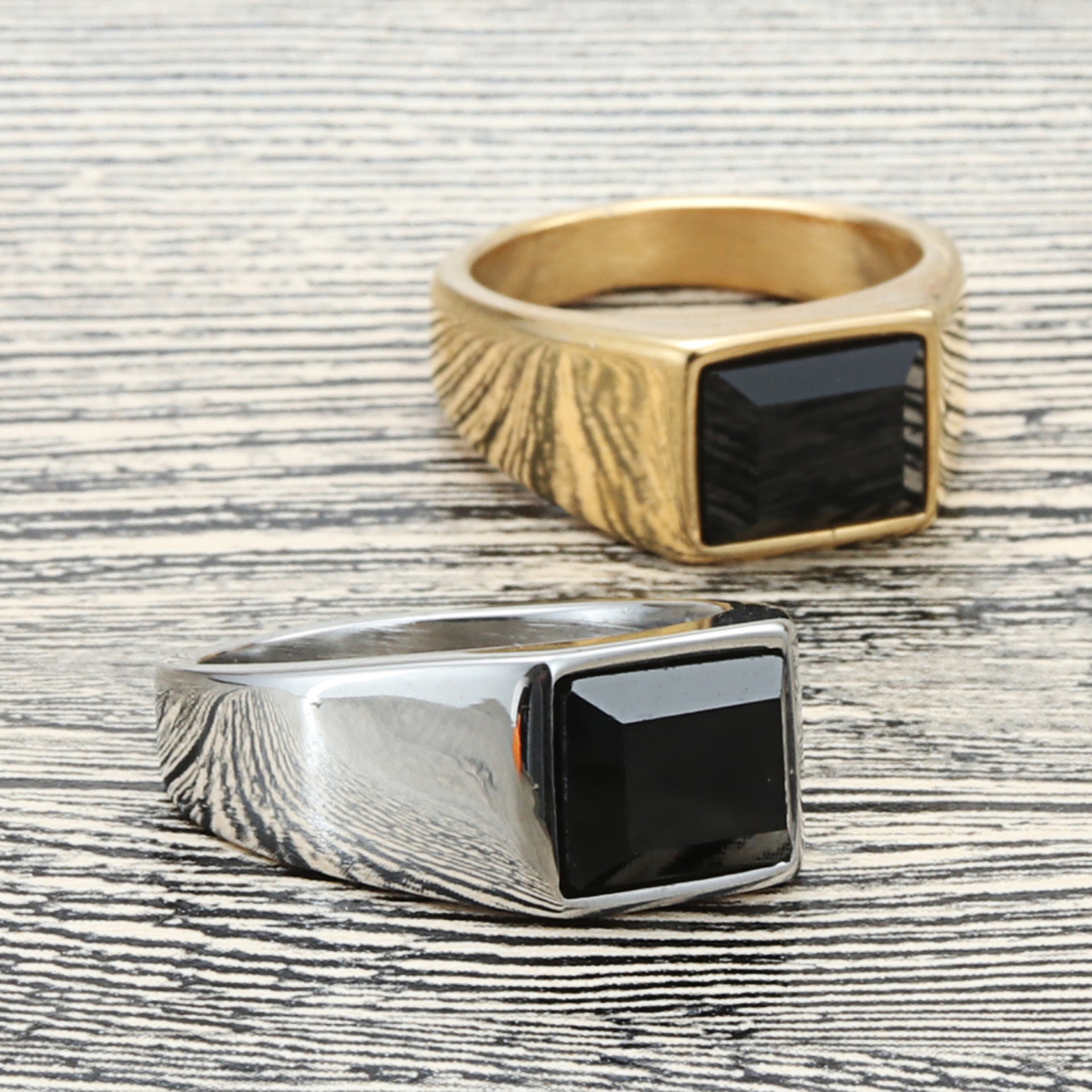 Signet Ring Men - 5 pieces Square Mens Black Stone