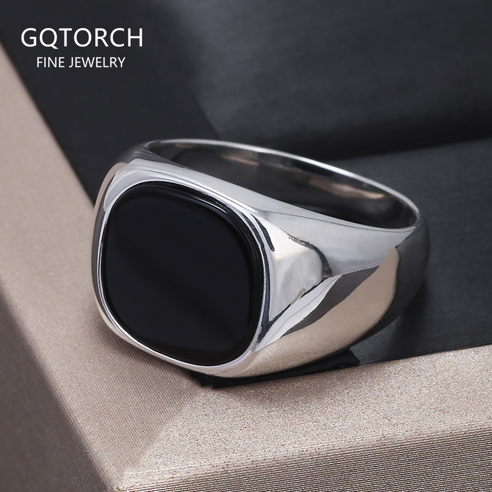Signet Ring Men - S925 Sterling Silver Black Onyx Signet