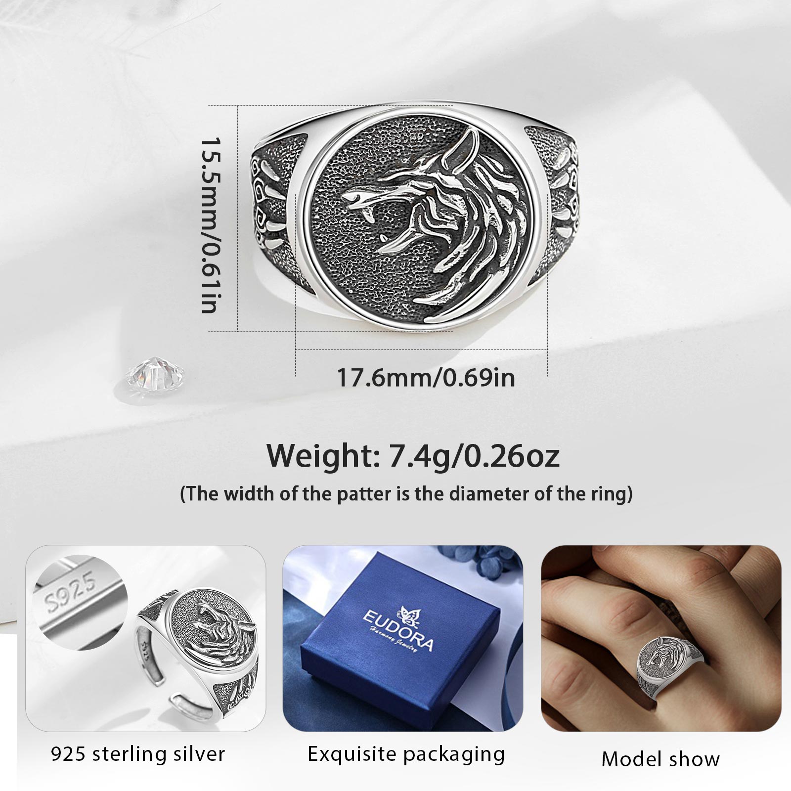 Eudora 925 Sterling Silver Vik – Signet Ring Men recenzja i cena
